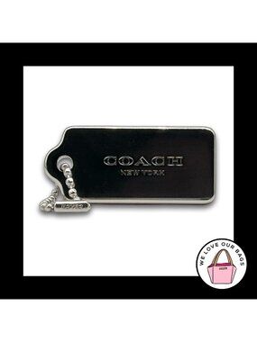 New COACH NEW YORK Hang Tag Bag Charm Keychain Silver Nickel Metal 1.75" Medium